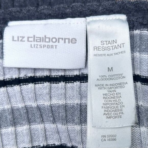 Liz Claiborne Lizsport Sweater Womens Medium Gray Striped Ribbed Stain Resistant - Picture 9 of 12